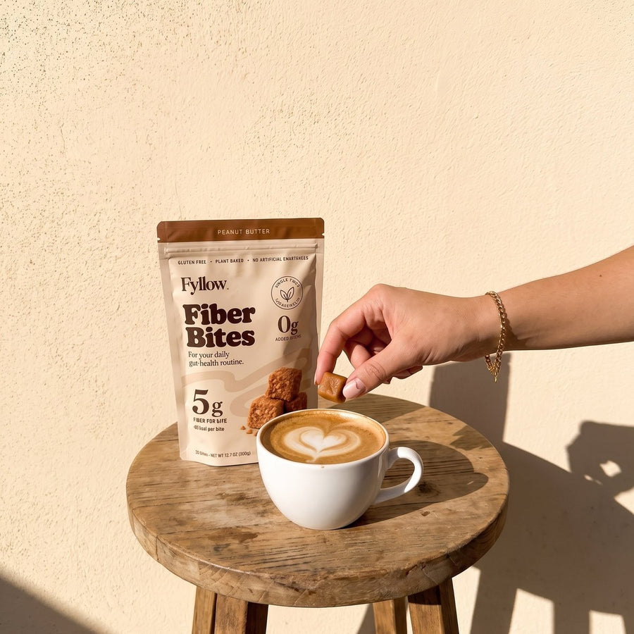 A Fiber Bite with a cappuccino