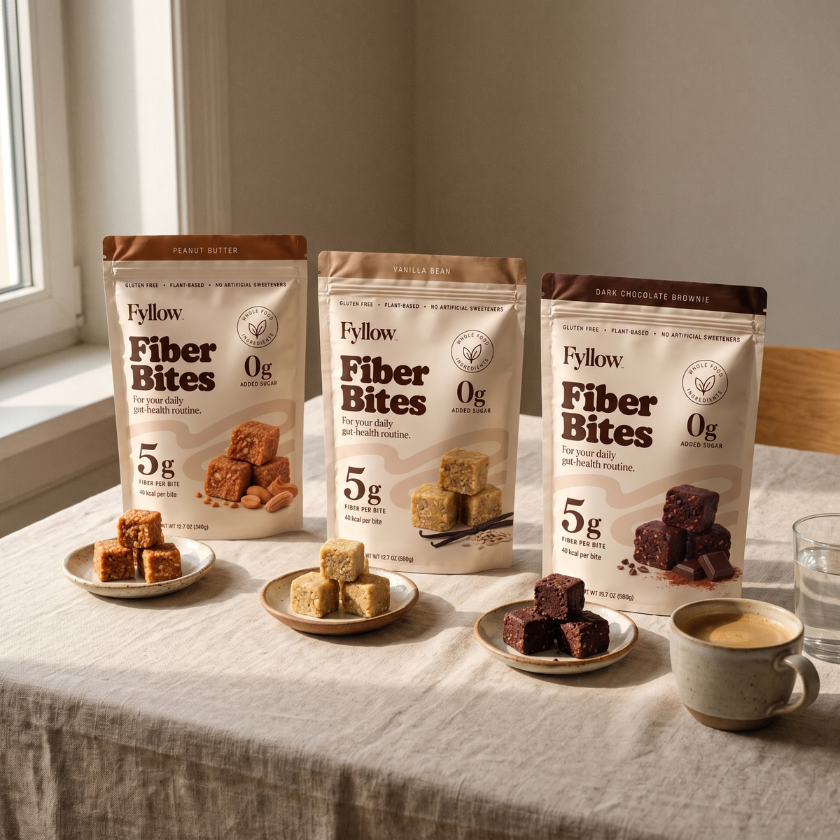 Fyllow Fiber Bites: all three flavors at the breakfast table.