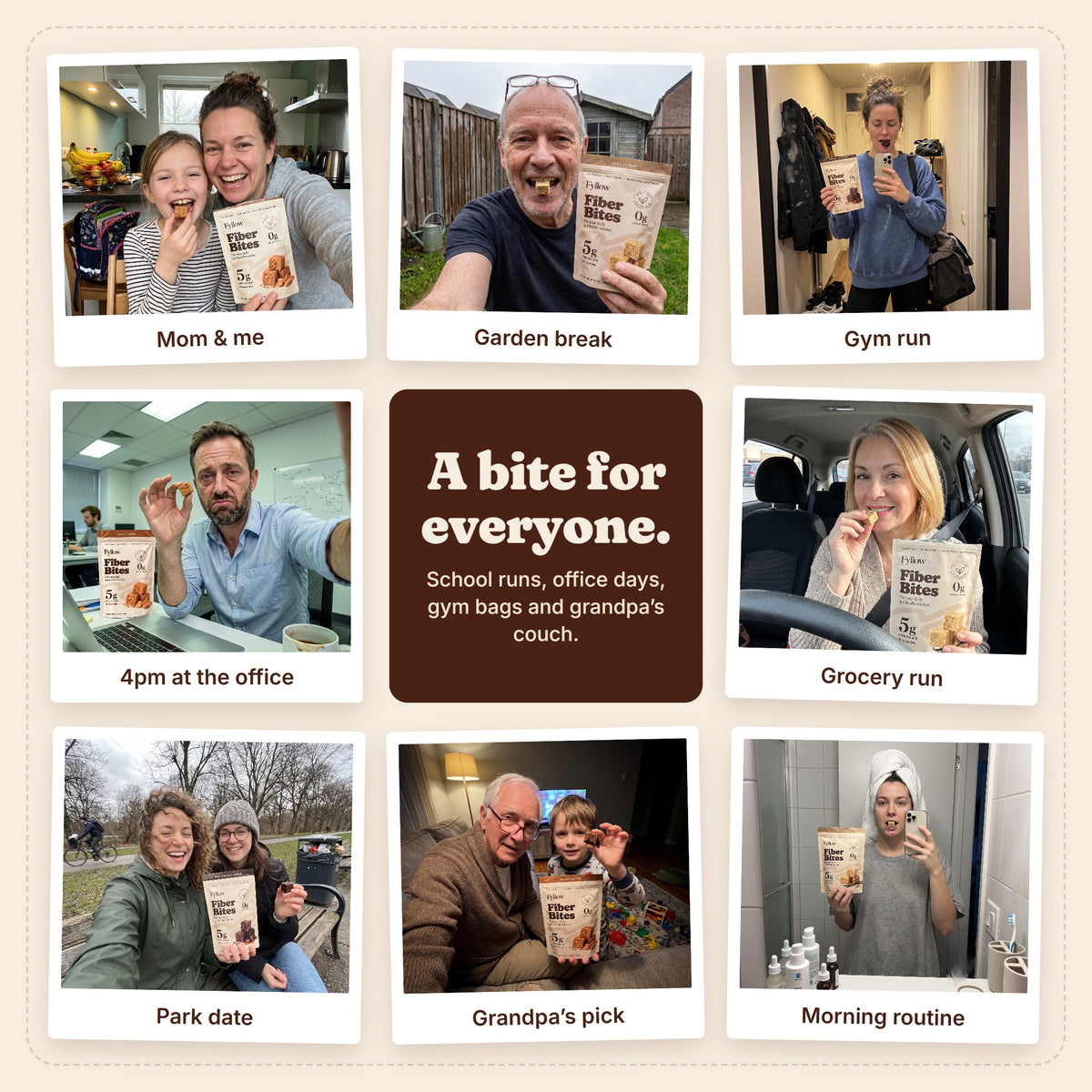 A bite for everyone: people enjoying Fyllow Fiber Bites