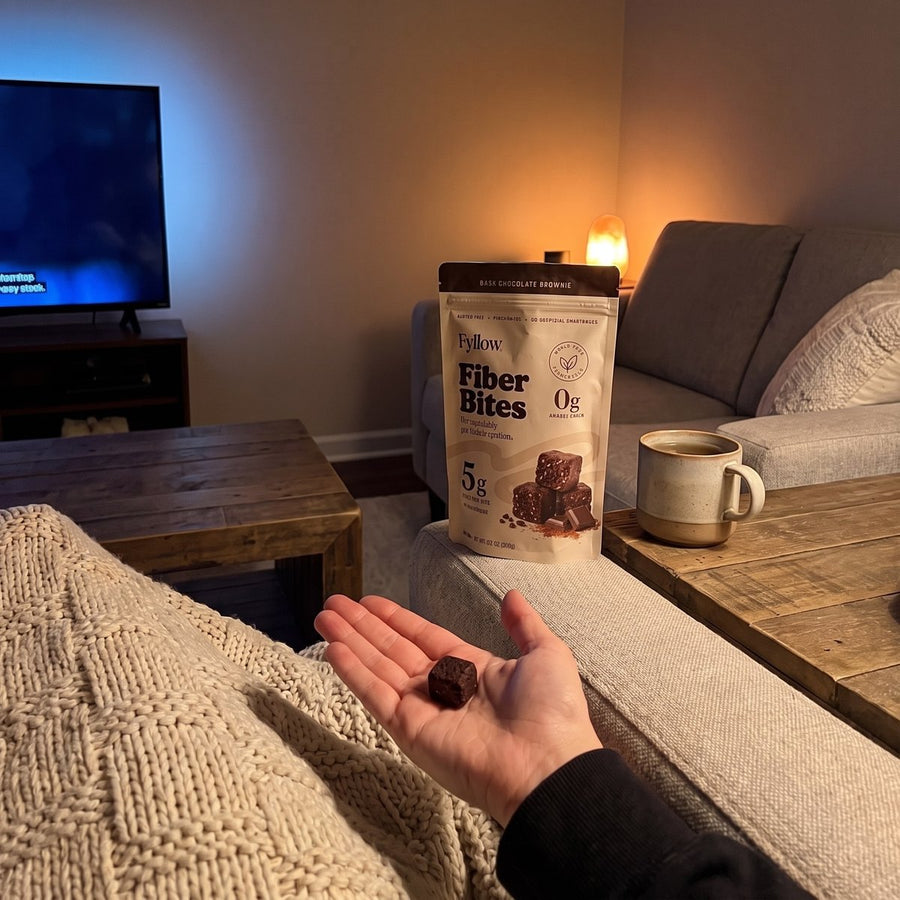 A Fiber Bite on the couch in the evening