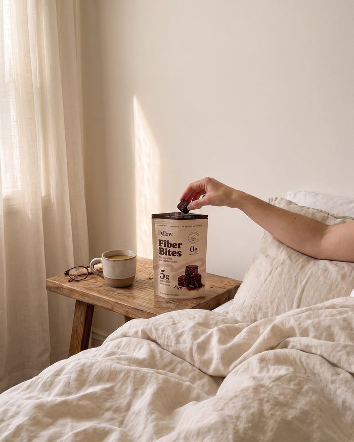 Dark Chocolate Brownie pouch on a Sunday in bed