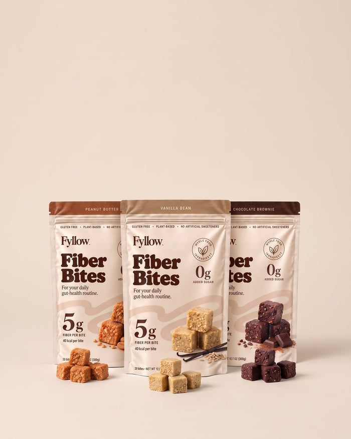 All three Fiber Bites flavors on champagne